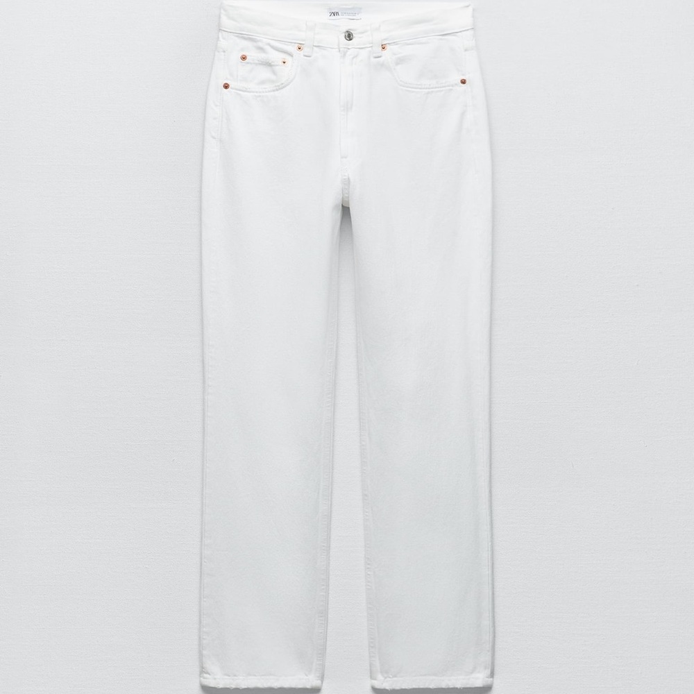 Zara High Rise Regular Length White Jeans